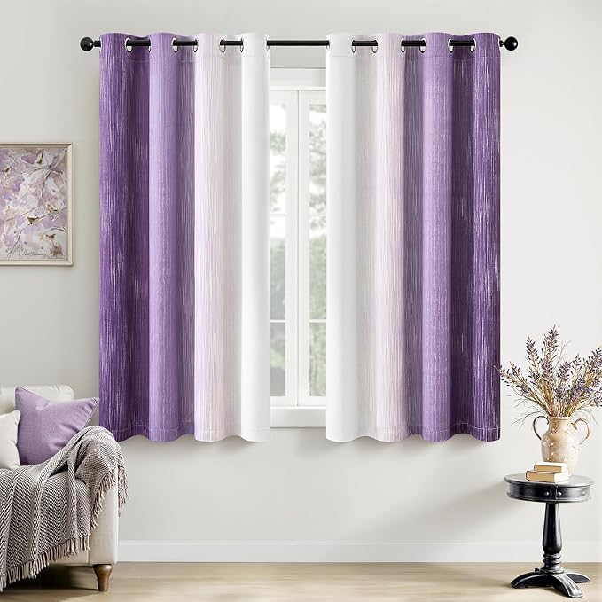 MIULEE Purple and Greyish White Ombre Blackout Curtains 52Wx54L Set of 2 | Full Room Darkening,Thermal Insulated,54 Inch Long,Grommet Drapes for Bedroom/Living Room,Modern Window Treatments