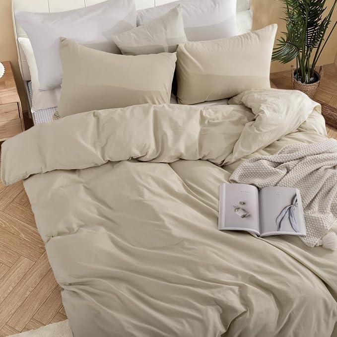 NEXHOME PRO Queen Duvet Cover Set – 100% Certified Organic Cotton with Washed Feel & Linen-Like Texture, Comfortable & Breathable, Home Bedding Set 90"*90" (No Comforter)