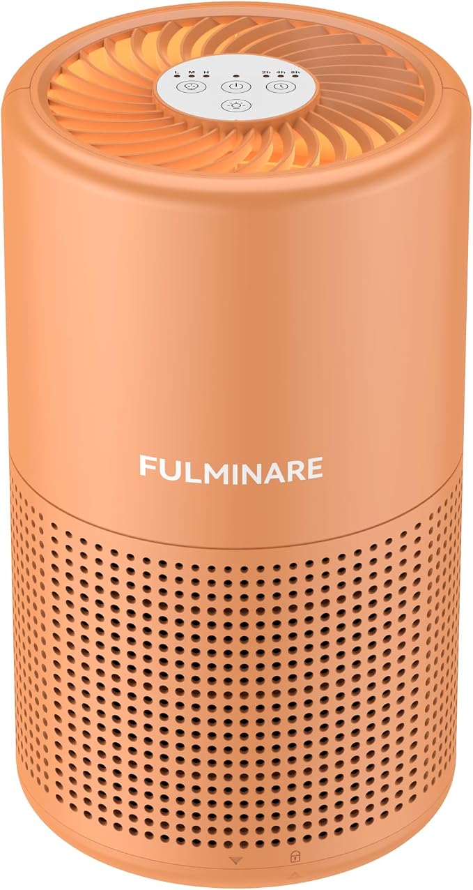 FULMINARE Air Purifiers for Home Bedroom H13 HEPA Air Purifier | 360° Intake for Pet Hair, Smoke, Odors , 3 Speeds, Timer, 24dB, Small Mini Air Purifier with Night Light,Lava Orange