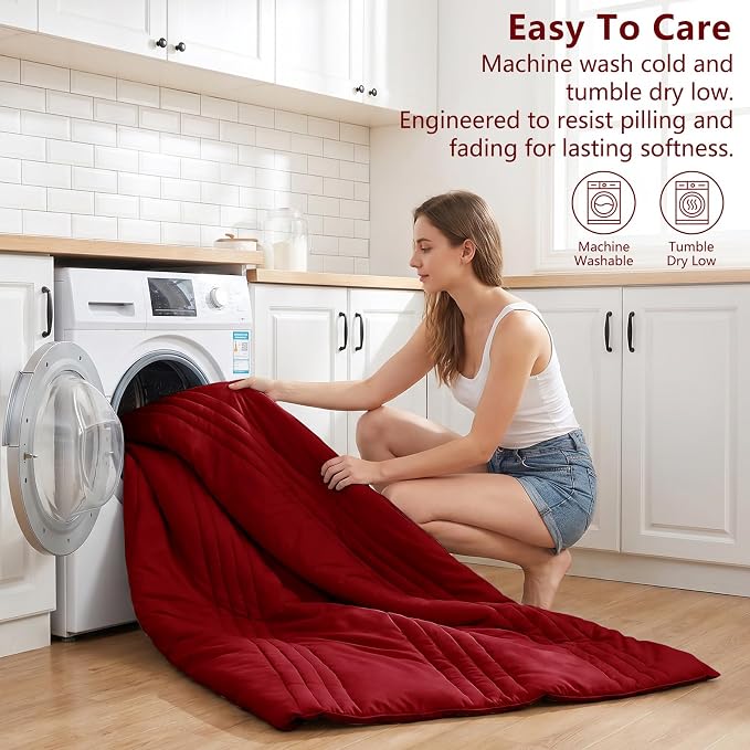 Full Size Comforter Sets Dark Red- 7 Pieces Bed in a Bag | OEKO-TEX Certified, 240GSM Down-Alternative Comforter, 14" Deep-Pocket Sheets, Shams & Pillowcases, Lightweight