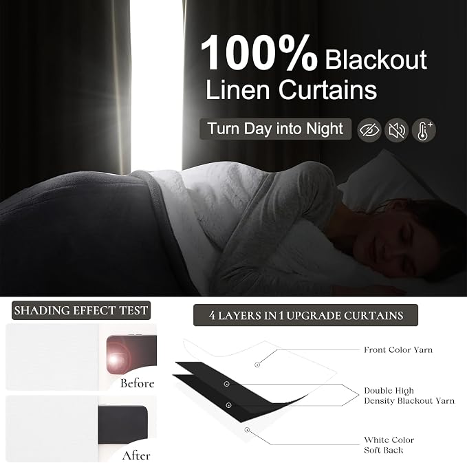 Pure White Blackout 102 Inch Long Curtains for Bedroom, Funky Heavy Linen Ceiling Track Nursery Curtain Heart/Cold Block Sound Dampening Pleat Window Drapes 2 Panels Aesthetic Decor 8.5FT Length Burg