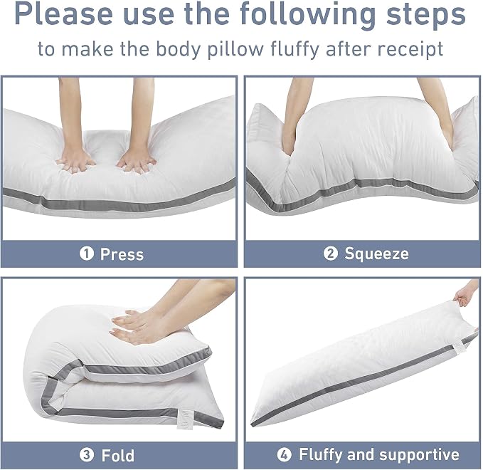 Leeden Body Pillow Insert 20 x 54 for Side Sleepers White Support | Soft polyester padding delivers full-body support for side sleepers, maternity rest, reading and daily relaxation.