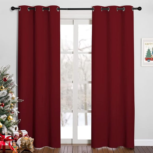 NICETOWN Burgundy Red Blackout Curtains for Living Room 42" x 84" 2 Panels | Home Decorations Thermal Insulated Solid Grommet Top Drapes for Christmas Thanksgiving Gift, Light Blocking Bedroom Decor