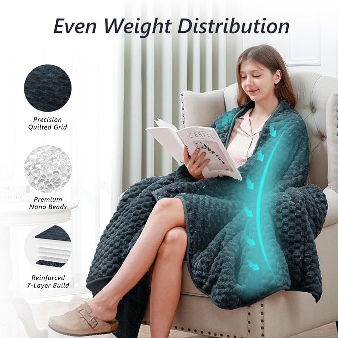 Mr. Sandman Weighted Blankets for Adults, Queen Size 60 x 80 Inches, 20lbs | Machine Washable; Soft Warm Sherpa Fleece; Jacquard Flannel with Glass Beads; Heavy Throw for Sleep and Calm; Midnight Blue