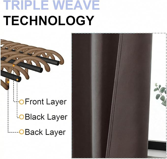 Simplebrand Ava Chocolate Blackout Curtains for Bedroom 84 Inch Length 2 Panels Set, Solid Thermal Insulated Privacy Living Room Window Treatment Curtains Blackout Drapes, W50 x L84 Inch, Chocolate