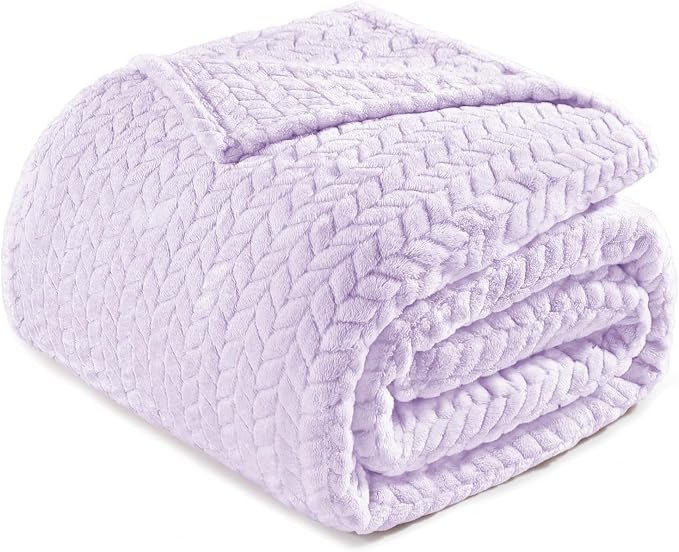 Exclusivo Mezcla Soft Fleece Bed Blanket King Size, 90”x104”, Lilac Purple | Cozy Fluffy Lightweight Blankets for Summer, Decorative Plush Flannel Throws for Living Room, Bedroom with Leaves Pattern