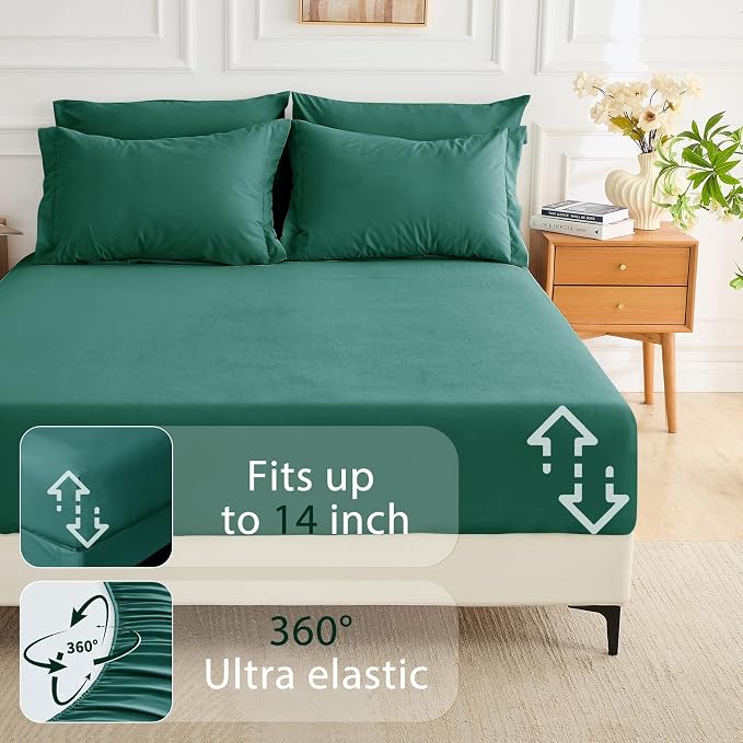 7 Pieces California King Comforter Set, Soft Bed in a Bag Cal King Size, All Season Bedding Set with Comforter, Flat Sheet, Fitted Sheet, Pillowcases & Shams, Emerald Green