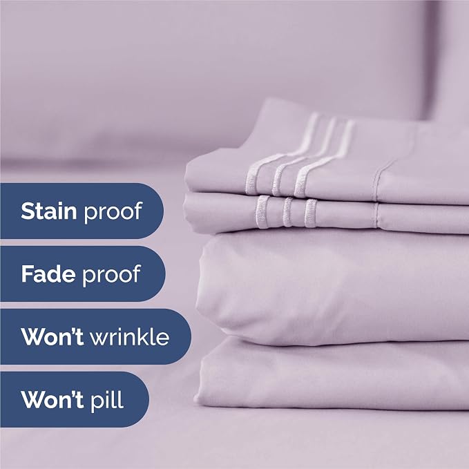 King Size 4 Piece Sheet Set - Breathable & Cooling Sheets - Light Lavender | Hotel Luxury Bed Sheets for Women & Men, Deep Pockets, Easy-Fit, Extra Soft and Wrinkle Free Sheets, Oeko-Tex Bed Sheet Set