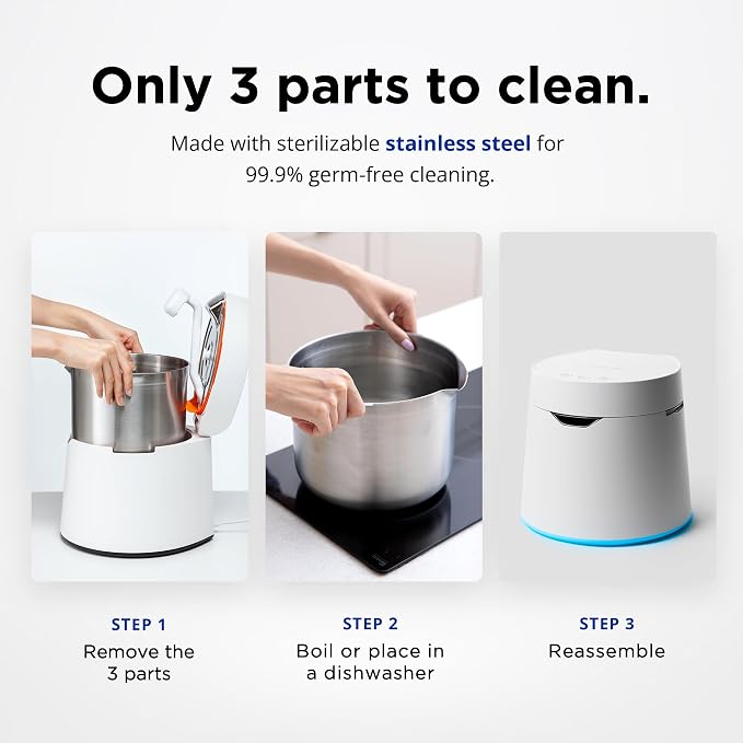Carepod One Plus Stainless Steel Humidifier for Large Room with Mood Light, Quiet & Safe for Baby, Only 3 Washable Parts, Easy to Clean Ultrasonic Cool Mist Humidifiers for Bedroom for 30Hrs (1Gal/4L)