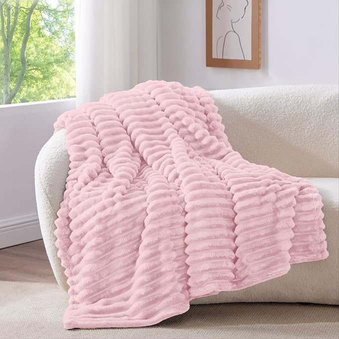BEDELITE Striped Fleece Throw Blanket, Cherry Blossom, 50"x60" | 300GSM Microfiber Fleece, Soft Cozy, Lightweight Warm, Double-Sided Plush, Machine Washable, Gift, Room Decor, for Couch Sofa