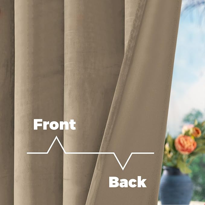 BGment Taupe Velvet Curtains Blackout Curtains for Living Room, 52x108 Inch | Noise Reducing, Energy Saving, Luxury Window Drapes for Bedroom, Elegant, Thermal Insulated, Back Tab Rod Pocket, 2 Panels