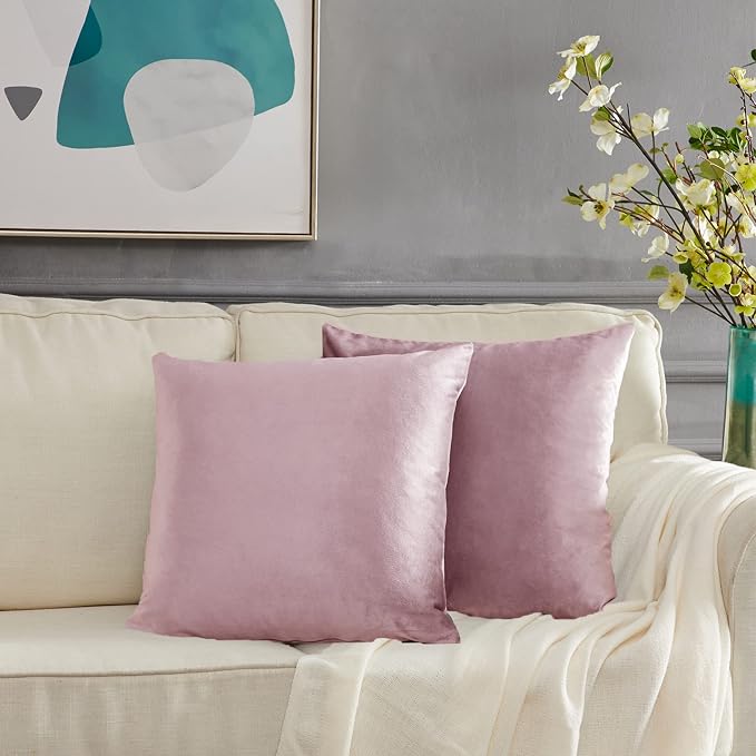 GIGIZAZA Velvet Blush Pink Throw Pillow Covers Decorative Cushion Covers Pillow Cases Sham for Sofa Couch (18x18inch(45x45cm)-4pcs, Blush Pink)