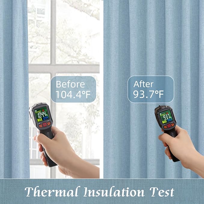 72 Inch 100% Blackout Linen Curtains for Living Room 2 Panels | Thermal Insulated, Boy's Bedroom Curtains, Rod Pocket Back Tab Neutral Panels, with White Liner, 52 x 72 Inch, Stone Blue