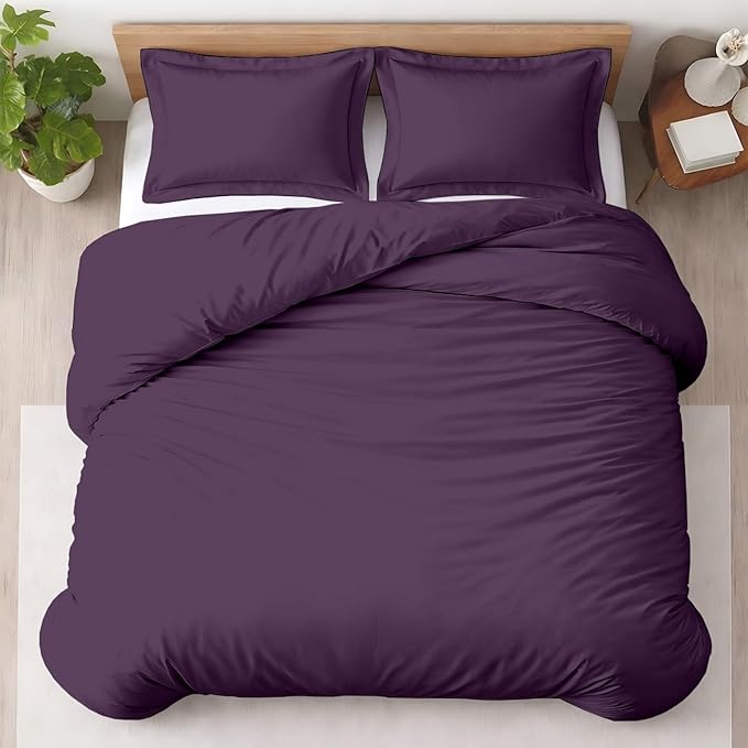 3 Pc Duvet Cover Queen Size/Full Size Set-100% Egyptian Cotton 600 Thread Count Ultra Soft Premium Durable Comforter Cover Zipper Closure & Corner Ties- (Plum, 90" X 90")