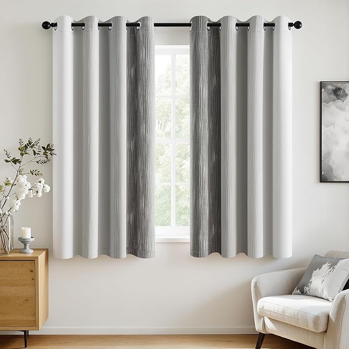 MIULEE Grey and Greyish White Ombre Blackout Curtains 52Wx54L Set of 2 | Full Room Darkening,Thermal Insulated,54 Inch Long,Grommet Drapes for Bedroom/Living Room,Modern Window Treatments
