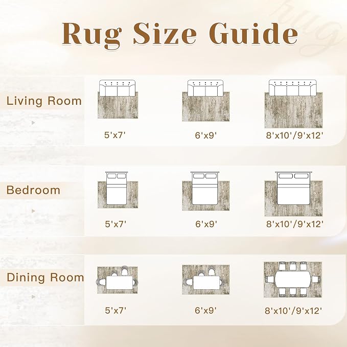 Washable Rug 5x7 Area Rugs for Living Room: Neutral Soft Rug Abstract Non Slip Low Pile Modern Carpet for Bedroom Kitchen Nursery Office Dining Room Indoor (Brown, 5'x7')