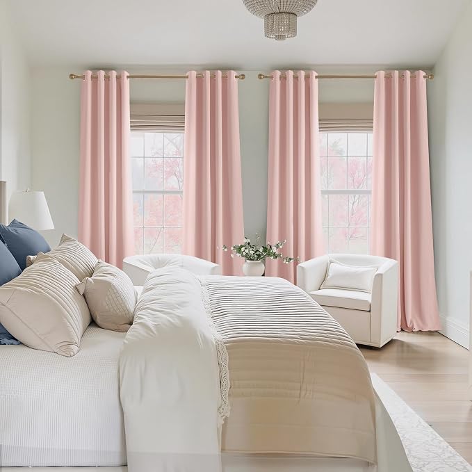 NICETOWN Blush Pink Room Darkening Curtains 84 Inches Long 2 Panels | For Girls Room, For Bedroom, Thermal Insulated, Blackout Drapes, Grommet, Noise Reducing, W40" x L84"