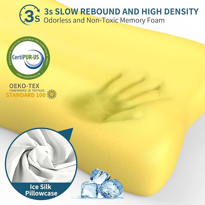 Cervical Neck Pillow for Pain Relief, Contour Memory Foam Pillows for Sleeping, Ergonomic Pillow Orthopedic Cooling Pillow Bed Pillow Neck Support for Side Back Stomach Sleepers(White&Blue)