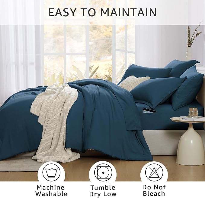 King Size Comforter Set- 7 Pieces Prewashed Bed in a Bag King Bedding Sets | Soft All Season Comforter with Sheets, Pillow Shams & Pillowcases,Serenity Blue