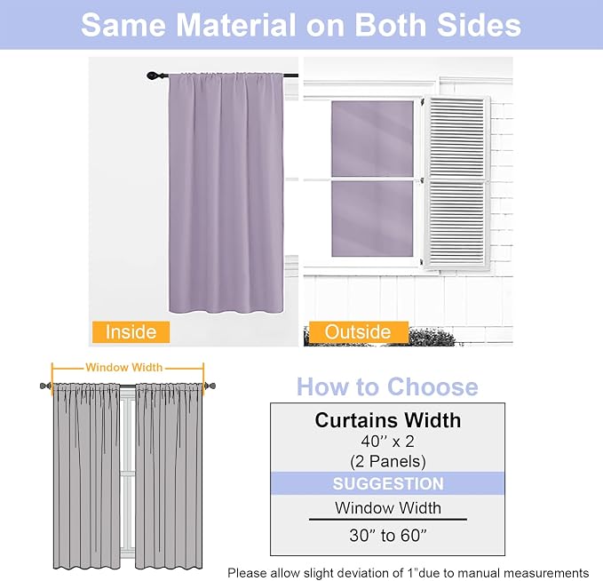 Simplebrand Ava Lilac Blackout Curtains for Bedroom 96 Inches Long 2 Panels, Solid Thermal Insulated, Energy Saving Nursery Window Treatment Curtains Blackout Drapes, W40 x L96 Inch, Lilac