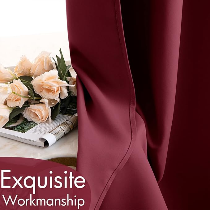 MIULEE Wine Red Blackout Bedroom Curtains Drapes 84 Inch Long 52"x84" | Grommet Top, Room Darkening Window Drapes, Privacy Protection, Thermal Insulated, Heat Blocking, Light Blocking