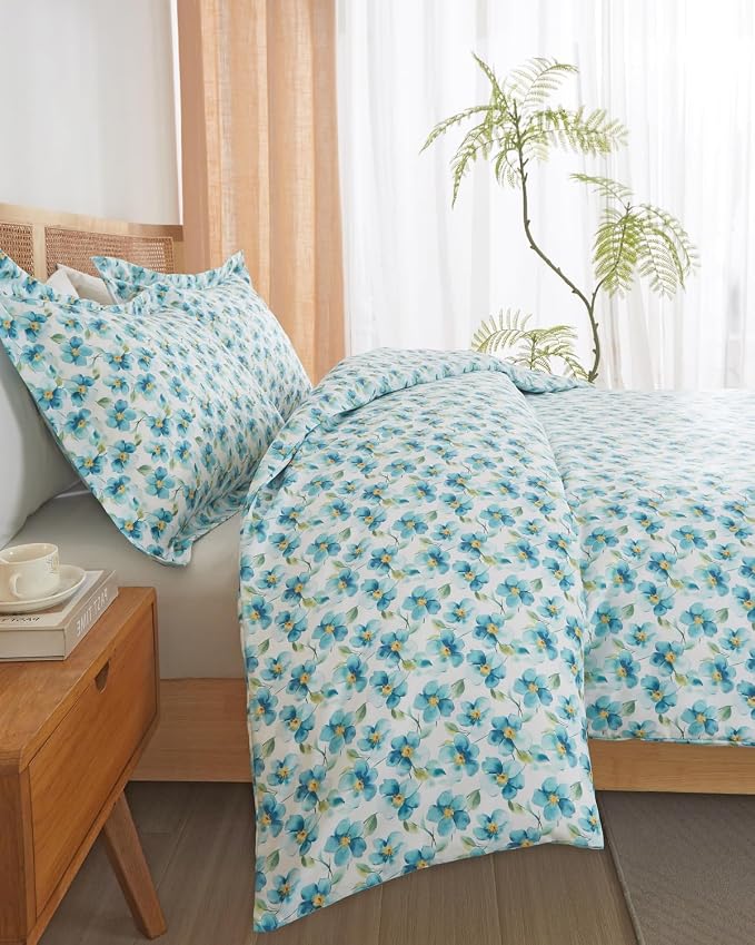 Duvet Cover Full Size - Soft Floral Duvet Cover - 3 Piece - Blue Peony | Soft Floral Duvet Cover 80 x 90 with 2 Pillow Shams, Zipper Closures & Ties, Floral Bedding for Women, Men, Kids & Teens
