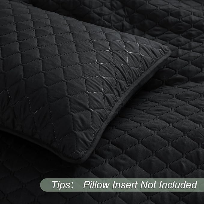 Exclusivo Mezcla Reversible Twin Quilt Bedding Set, Black | Lightweight Bedspreads with 1 Pillow Sham, Soft Microfiber, All Season Bed Coverlets for Dorm Bedroom Guest Room, 68x88 Inch