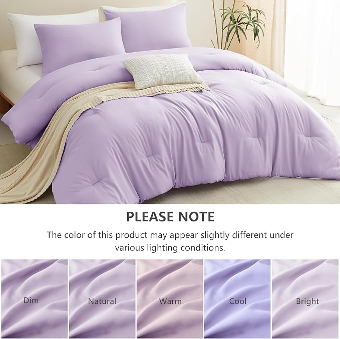 Oversized King Comforter Set, 3 Pieces Lavender Quilted Bedding | 270 GSM Down Alternative Fill, 4 Corner Ties for Duvet Insert Use, All Season, OEKO-TEX Certified, 2 Pillowcases, 120 x 98 in