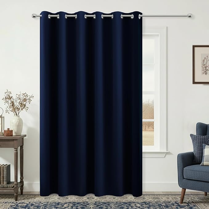 KOUFALL Sliding Glass Door Curtains for Patio, Extra Wide 84 x 84 Inch Long Blackout Thermal Insulated Heat Blocking Curtains for Summer Living Room, 1 Panel, Navy Blue