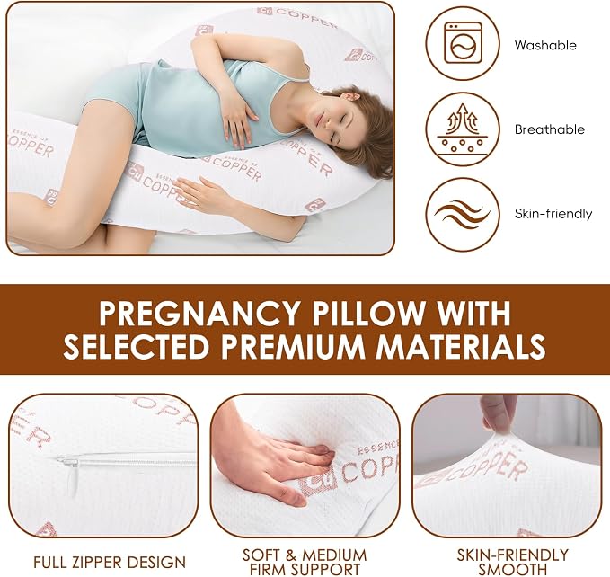 Body Pillow for Adults, Swan Bed Pillow Insert for Sleeping, Copper, 49 In | Side Sleeper Pregnancy Bed Pillow, Soft Fabric, Shredded Memory Foam and Removable Washable Cover
