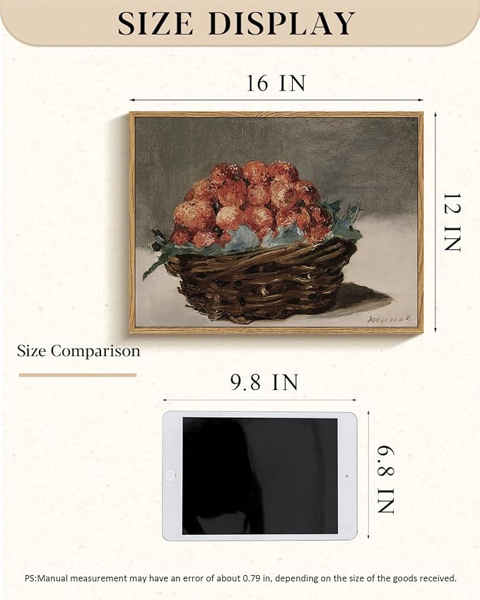 WHASAYART Raspberries Canvas Wall Art 12x16in, Vintage Fruit Still Life Framed Wall Decor, Rustic Farmhouse Kitchen Artwork Print, Fruit painting for Dining Room, Kitchen, Coffee Bar, Gift Ready