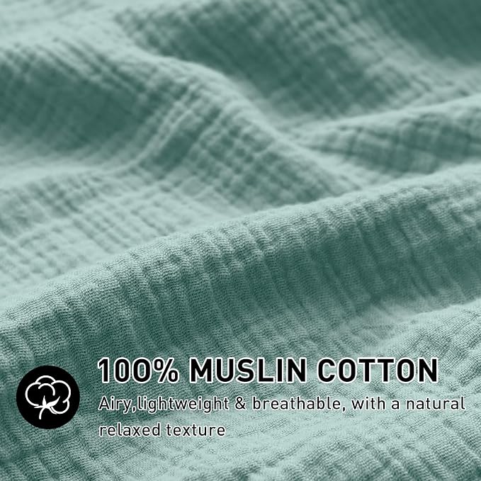 EMME Muslin Cotton Duvet Cover Set Queen Size Linen Like Soft Breathable Lightweight Summer Comforter Cover Set with Zipper Closure (Teal, Queen, 90"x90")