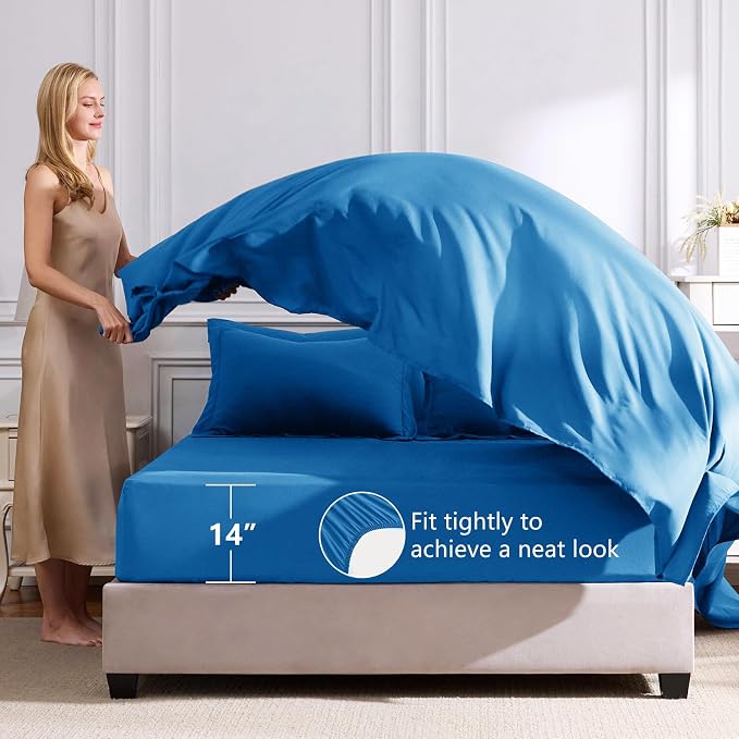 Oversized King Comforter Set Royal Blue - 7 Pieces Bed in a Bag | OEKO-TEX Certified, All Season, 240GSM Down-Alternative Comforter, Sheets, Pillowcases & Shams, 14" Deep Pocket, Easy Care
