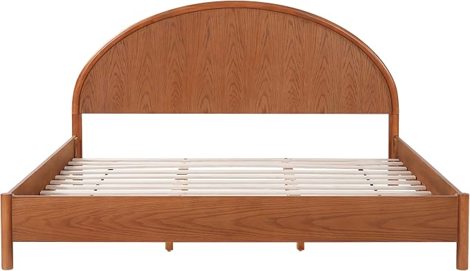 Christopher Knight Home Elsinore King Size Bed Frame with Arched Headboard, Modern Wooden Platform Bed, Wood Bed Support and Slats, No Box Spring Needed, King Size Beds for Adult, Light Brown
