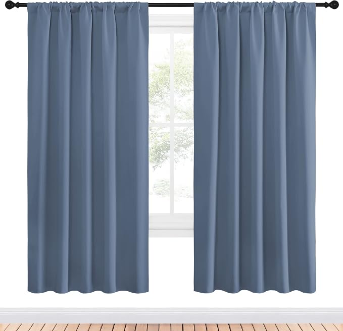 NICETOWN Living Room Curtains, Blackout Curtain Panels, Window Treatment Energy Saving Thermal Insulated Solid Rod Pocket Blackout Drapes/Draperies (Stone Blue, 1 Pair, 52 by 72-inch)