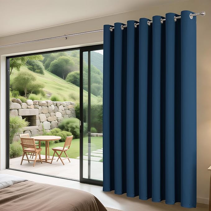 Joydeco Blackout Patio Sliding Door Curtains, Privacy Room Divider Curtains | Extra Wide Thermal Blackout Curtains for Bedroom Living Room, Curtain for Patio Door (Navy Blue, 70Wx96L, 1 Panel)