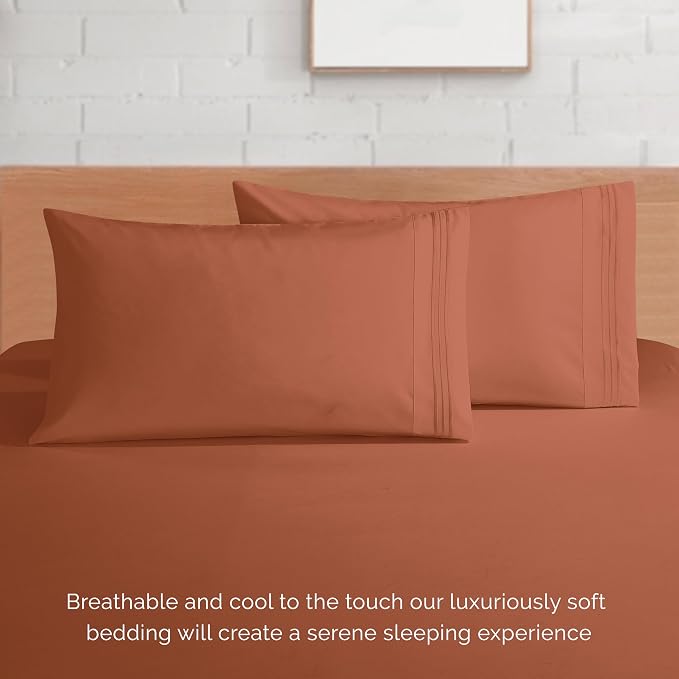 Elegant Comfort Luxury 1500 Premium Hotel Quality Microfiber 4-Piece Sheet Set - Wrinkle Resistant, All Around Elastic Fitted Sheet, Deep Pocket up to 16", Twin/Twin XL, Coral