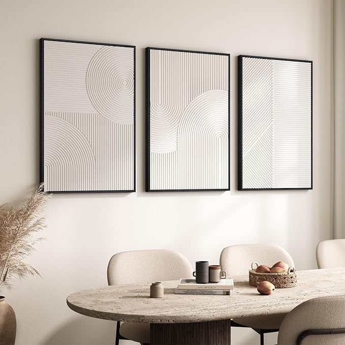 Large 3D Textured Modern White Abstract Wall Art for Living Room, 3 Piece | Solid Wood Framed Artwork for Walls, Set of 3 All White Texture Paintings, 24x36 In Big Pictures Wall Decor Bedroom Office