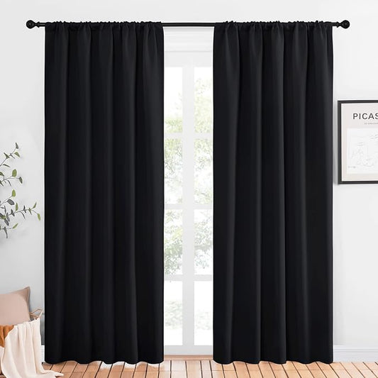 NICETOWN Black Blackout Curtains for Bedroom 52" Wide x 84" Long 2 Panels | Solid Home Decor Thermal Insulated Drapes for Living Room Kitchen Patio Window, Privacy Assured Window Treatment Home Decor