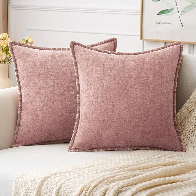 MIULEE Decorative Couch Throw Pillow Covers 20x20 Inch Blush Pink 2 Pack | Farmhouse Pillow Covers with Stitched Edge, Soft Chenille Cushion Cases, for Sofa Bed Living Room Home Decor