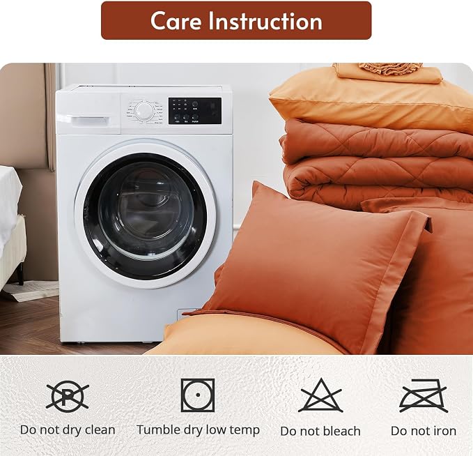 5 Pieces Twin Comforter Set, Reversible Bed in a Bag Twin Size, All Season Bedding Set with Comforter, Flat Sheet, Fitted Sheet, Pillowcases & Shams, Burnt Orange & Camel