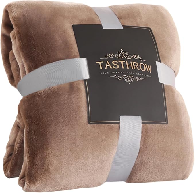 TASTHROW Large Flannel Fleece Throw Blanket, 50×70 Inch | Cozy Lightweight Thick Blanket - All Seasons Suitable for Women, Men and Kids (Two Pack, Lightcoffee)