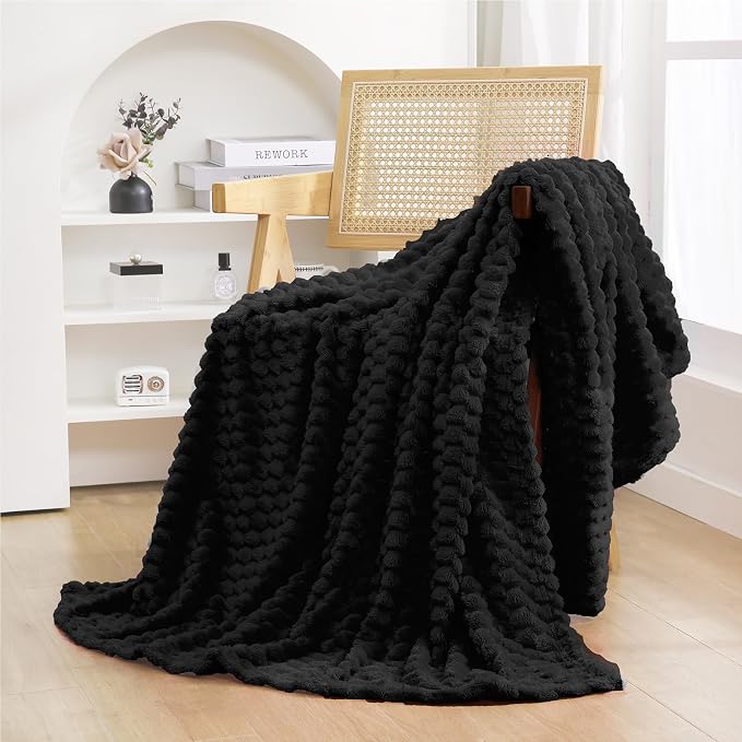 Puncuntex Black Throw Blanket 60"×80" inches Fuzzy 3D Jacquard Decorative | Flannel Fleece Super Soft Plush Cozy Blanket for Couch Sofa Chair Lightweight