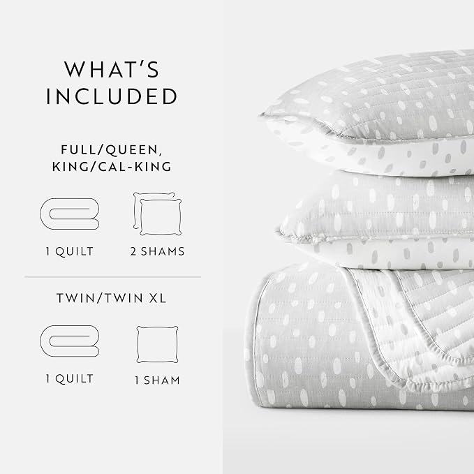 Merit Linens Soft Quilt Coverlet Bedding Set - Reversible Patterns - King/Cal-King Light Gray