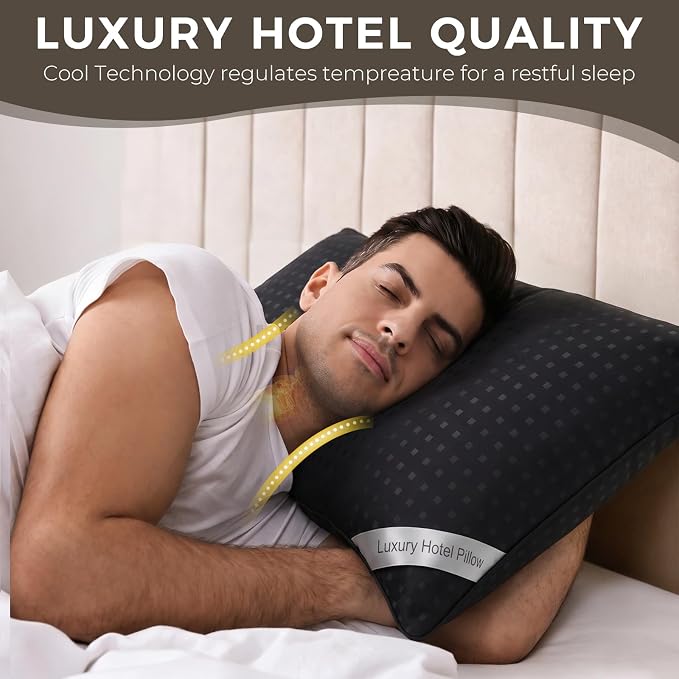 HIMOON Bed Pillows for Sleeping Set of 4,Standard Size Cooling Pillows 4 Pack,Top-end Microfiber Cover for Side Stomach Back Sleepers,Black