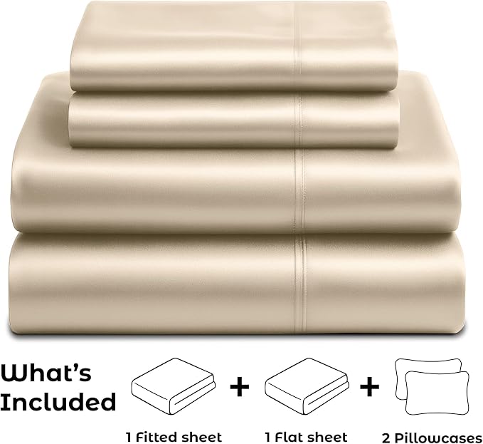 Satin Sheets King [4-Piece, Champagne Gold] Hotel Luxury Silky Bed Sheets - Extra Soft 1800 Microfiber Sheet Set, Wrinkle, Fade, Stain Resistant - Deep Pocket Fitted Sheet, Flat Sheet, Pillow Cases