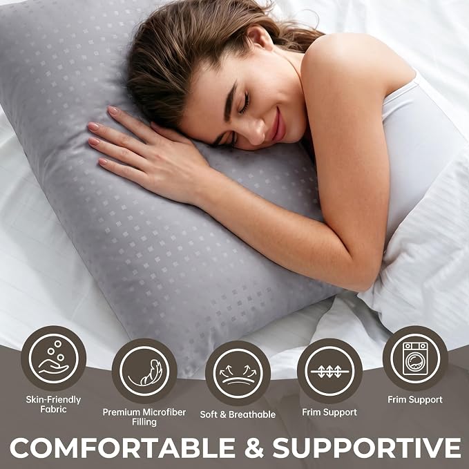HIMOON Bed Pillows for Sleeping 4 Pack,Standard Size Cooling Pillows Set of 4,Top-end Microfiber Cover for Side Stomach Back Sleepers(Grey)