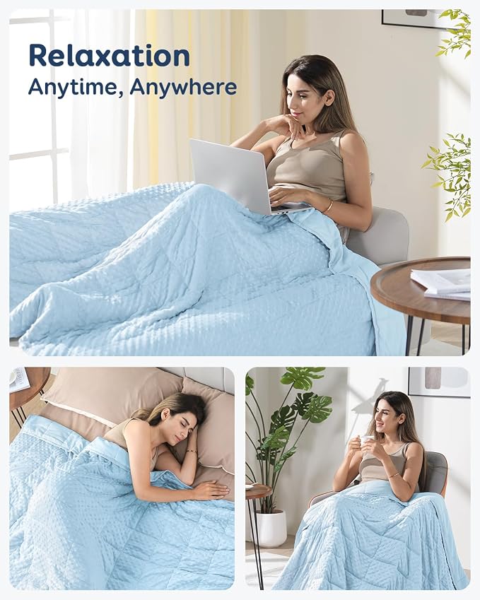 15lbs Weighted Blanket for Adults, 60"x80" Queen Size Heavy Blankets | Soft Raised Minky Dot Texture, Reversible Cooling & Cozy for All Seasons, 7-Layer Design for Even Weight, Machine Washable