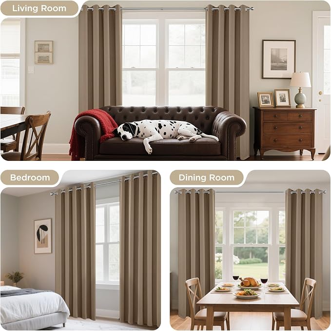 Joydeco Blackout Curtains 95 Inches Long 1 Panel, Thermal Insulated Long Curtains& Drapes 1 Piece, Room Darkening Grommet Drapes for Living Room Bedroom Window (W70 x L95 Inch, Khaki)