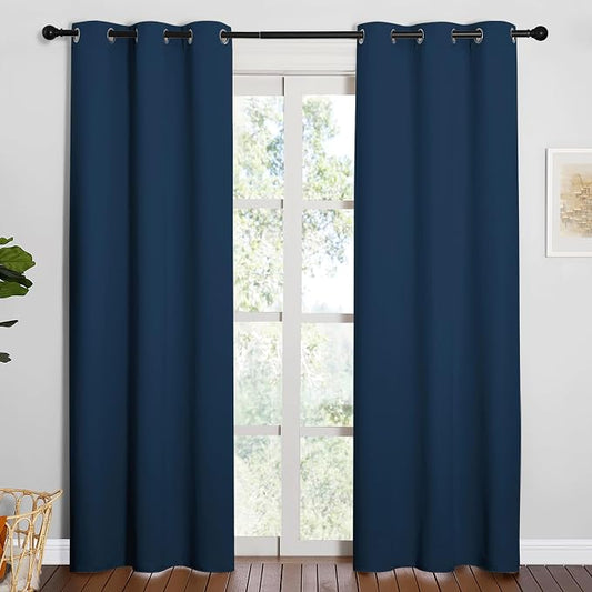 NICETOWN Moroccan Blue Blackout Curtains for Office 42" w x 84" L 2 Panels | Thermal Insulated Solid Grommet Drapes for Theater Living Room Kitchen, Light Blocking Room Darkening Noise Reducing Decor